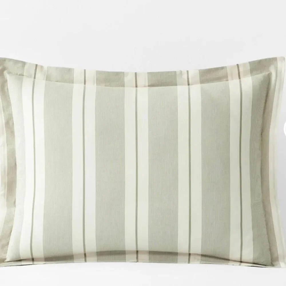 The Company Store NWT Moss Green Wide Stripes 100% Cotton Percale Sham- King